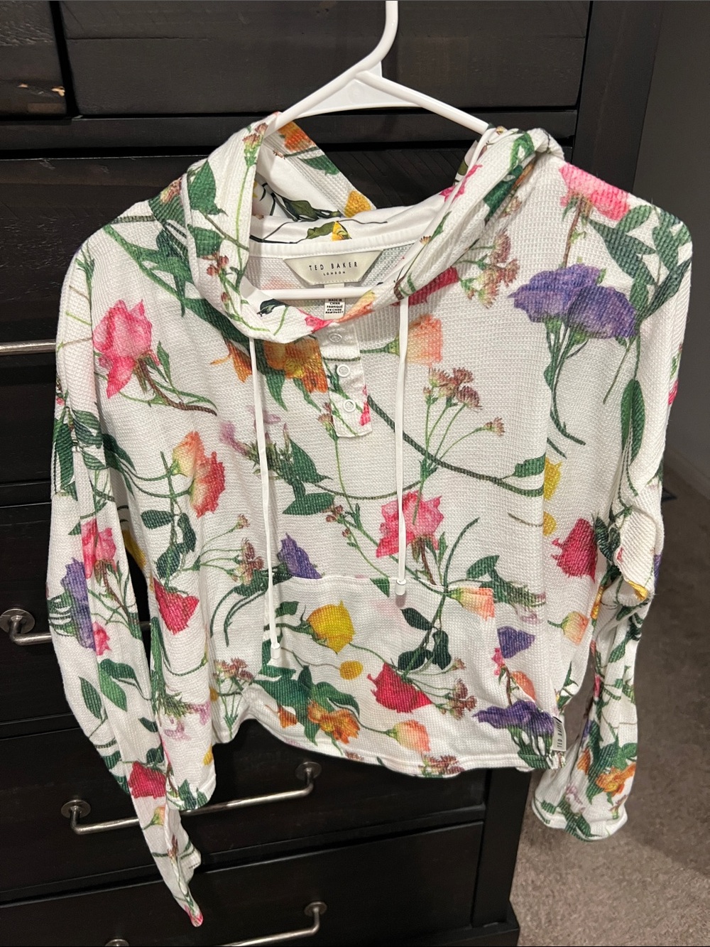 Ted Baker White Floral Hooded Waffle-Knit Pullover